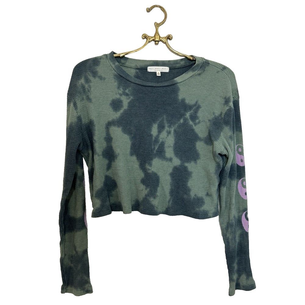 Truly Madly Deeply Urban Outfitters Waffle Knit‎ Tie dye Sun crop top S Green